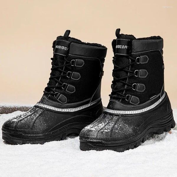 Botas Tobillo Hombres con cordones High Top Hebilla militar Motocicleta Punk Zapatos para hombres Nieve de felpa al aire libre