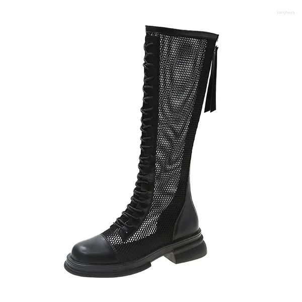 Botas tobillo primavera calzado deportivo para niñas muslo sandalias altas bota de malla transpirable 2024 plataforma tacones de mujer vaquero bajo verano