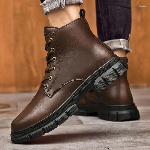 Bottes antidérapantes en cuir véritable moto pour hommes 2024 mode cheville tendance designer extérieur chaud peluche fourrure hiver