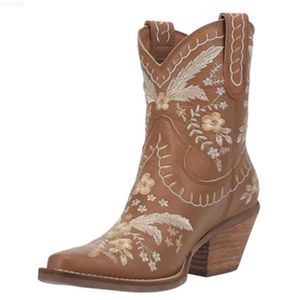 Bottes AOSPHIRAYLIAN 2023 Western denim rétro cousu bottines florales adaptées aux femmes à glisser sur denim classique brodé chaussures pour femmes L230711