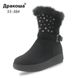 Bottes Apakowa Princess Girls Snow Junior Big Kids Chaussures d'hiver à mi-mollet avec strass Chaud Peluche Classique Slouch