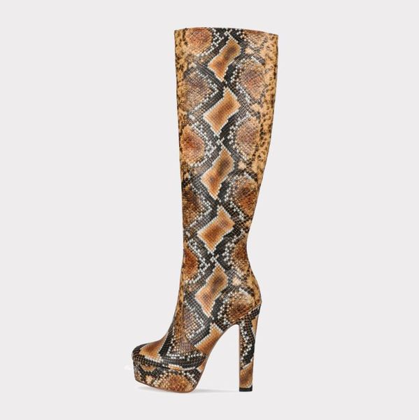 Botas Arden Furtado 2021 zapatos de moda para mujer punta redonda tacones gruesos plataforma elegante piel de serpiente hasta la rodilla 44 45