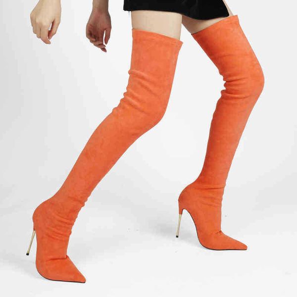Botas Arden Furtado 2021 nueva moda de invierno para mujer con cabeza puntiaguda y tacones altos de gamuza sobre la rodilla botas para mujer 220906