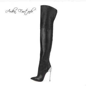 Laarzen Arden Furtado 2022 Spring herfst vrouwen hoge hakken staal 12 cm hielhoogte over de knie mode stiletto's stretch 220906