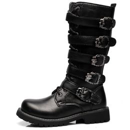 Boots Army Men High Military Combat Metal Buckle Punk Mid kalf Mannelijke motorfiets Lace Up Heren schoenen Rock 220913