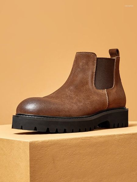 Botas llegada hombres gamuza nobuck cuero retro simple resbalón en casual moda hombre otoño invierno zapatos concisos