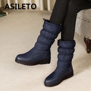 Bottes Asileto Mid Calf Bottes de neige chaudes Fournaux Forme Down Tendages 4cm Band élastique Loisk