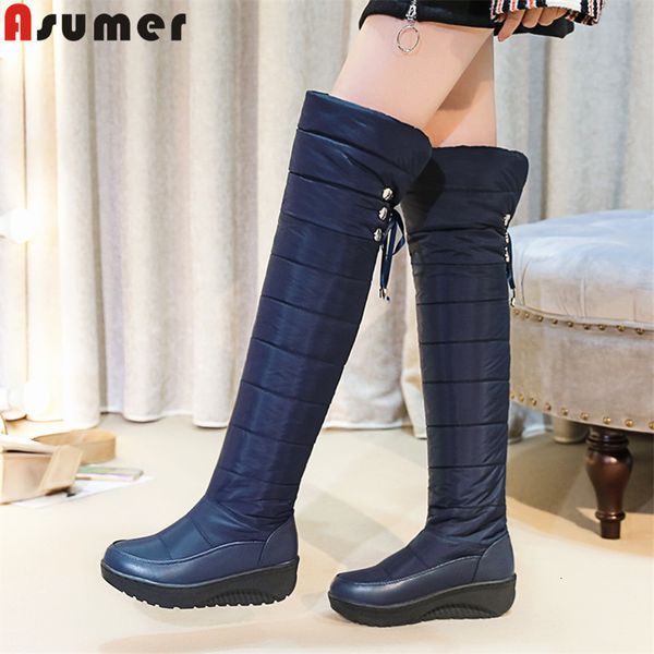 Botas ASUMER Tamaño grande 35-44 Rusia Mantenga botas de nieve cálidas Piel gruesa Zapatos de cuña de invierno para mujer sobre las mujeres hasta la rodilla 221119