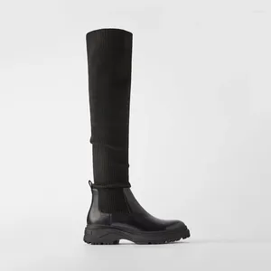 BOOTS Autumn 3587 Winter Retro Plataforma Retro Women Shoes Over-the-Knee Altas elásticas Botas Mujer Zapatos de cuero genuino 369