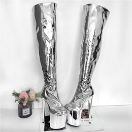 Bottes Automne et Hiver Mode 15cm Haute Argent Bout Rond Stiletto Dames Performance Chaussures 220913