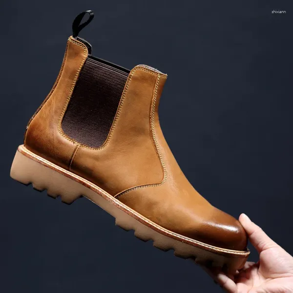 Botas Otoño e invierno Cálido Moda británica Chesil Suela gruesa Aumento de cuero de tobillo