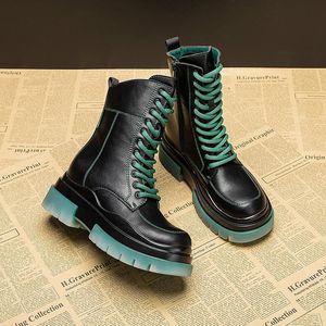 Bottes automne Style britannique mi-tube à lacets hauteur intérieure en cuir à semelle épaisse chaussures de petite taille pour femmes