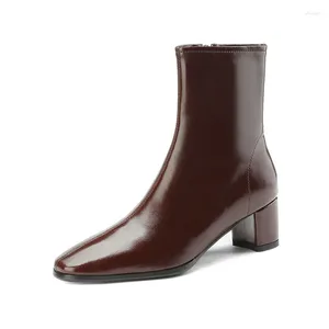 Bottes automne cuir fendu femmes botte d'équitation printemps hiver bout rond fourrure élégant noir beige marron talon haut cheville