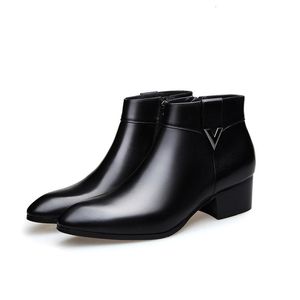 Bottes d'automne hiver chelsea cheville hommes de bureau d'affaires travail augmenter la hauteur pointu pointu en cuir authentique