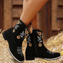 Bottes automne hiver broderie Cowboy mode femmes Western rétro côté fermeture éclair courte dames chaussures Botas Mujer 231216