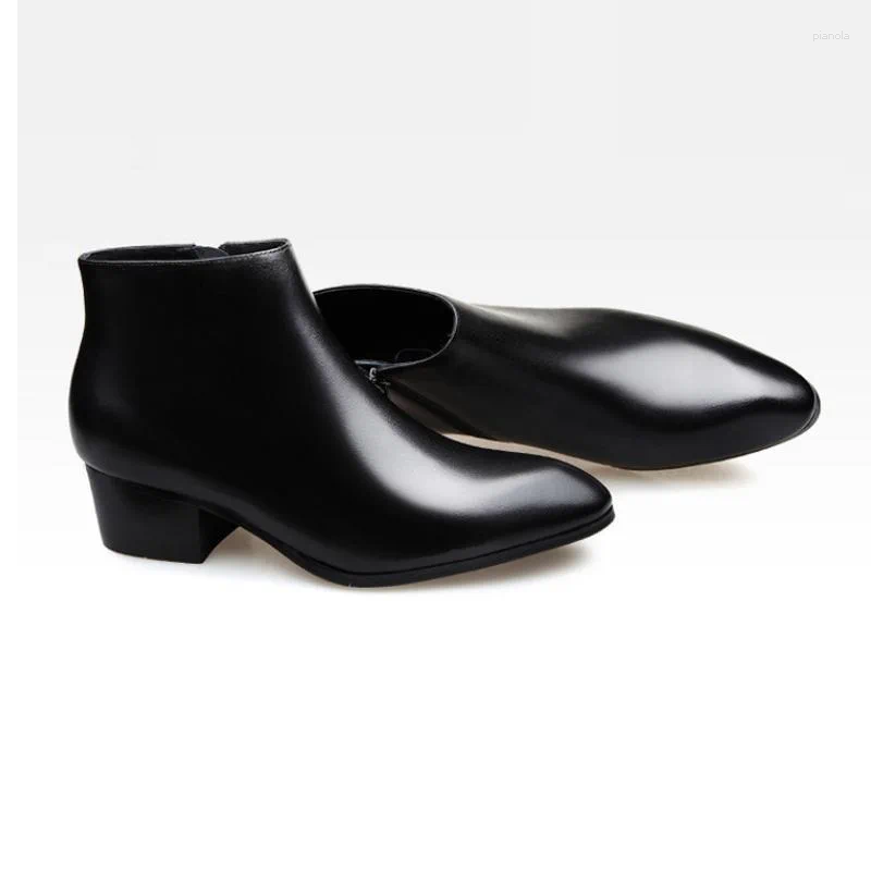 Ботинки осень-зима, мужская деловая модельная обувь из натуральной кожи на высоком каблуке, модная рабочая модельная обувь с острым носком, увеличивающая рост