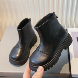 Botas outono inverno meninas crianças fundo macio preto couro zíper casual quente crianças algodão moda versátil