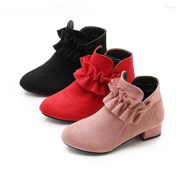 Botas Otoño Invierno Niñas Moda Color Sólido Aislamiento de felpa Tacón alto Tacón corto para cuero de corte superficial para niños