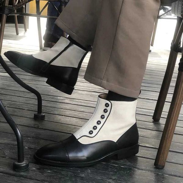 Botas Otoño/Invierno Botas Italianas con Botones De Caballero para Hombre Botas Chelsea con Punta Cuadrada Zapatos De Tobillo Formales Tallados para Hombre