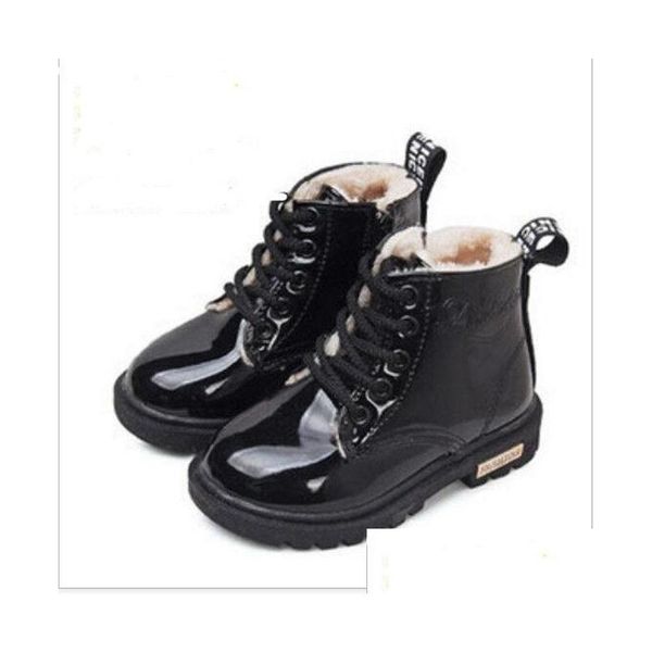 Boots Automn hiver kids girls martin enfants garçons la cheville zip neige botte brevet brillant cuir bébé chaussures pour tout-petits