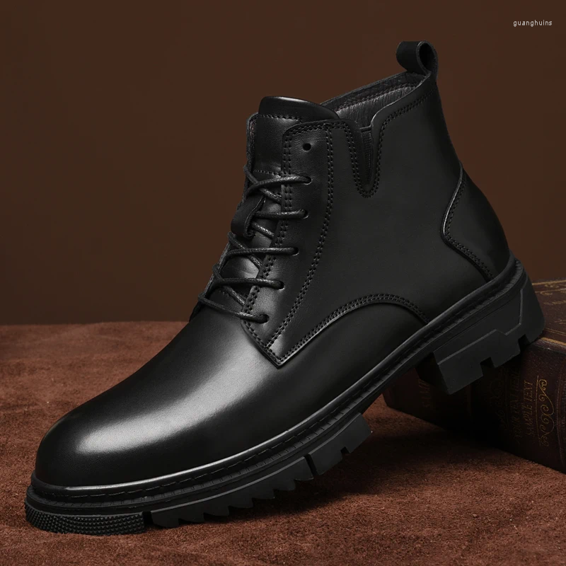 Botas Otoño Invierno Hombres Tobillo Cuero genuino Zapatos de negocios con cordones Vestido de oficina de trabajo Botas de hombre de alta calidad