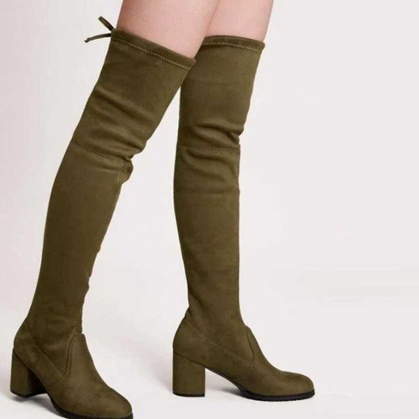 Botas Otoño Invierno tacón medio tacón alto sobre la rodilla botas largas de mujer elástico talla grande 43 muslo calcetines altos botines mujer AA230412