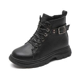 Laarzen Herfst Winter Nieuwe Meisjeslaarzen Kinderen Martin Laarzen Voor Jongens Casual Leer Warm School Sneakers Kinderen Sneeuwschoenen Motorlaarzen L0824