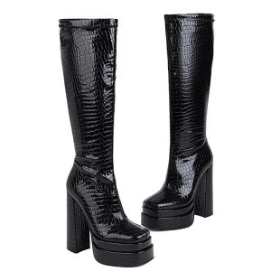 Botas Otoño/Invierno Nuevo Sexy Super High Heel Platform Long Boots Long Boots Artificial Cuero Pattern Crocodile Pattern Toe Toe Zapatos