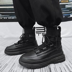 Bottes Automne hiver chaussettes bottes hommes bottines plate-forme chaussures noires pour hommes fourrure grosse Punk moto chaussons chaussures gothiques 230818