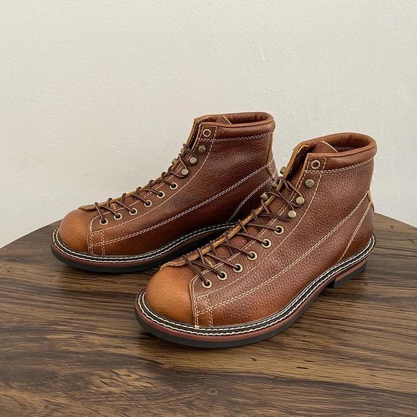 Botas Otoño Invierno Vintage Hombres Zapatos Casuales Hecho A Mano Vestido De Cuero De Vaca Tobillo Unisex Trabajo Plataforma De Motocicleta