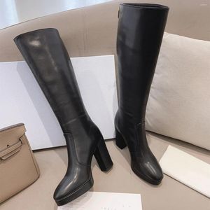 Boots Automne Winter Femmes Long Fashion Généreuse cuir Super High Heels Natural Cow Suede Knee Woman Femme 2024