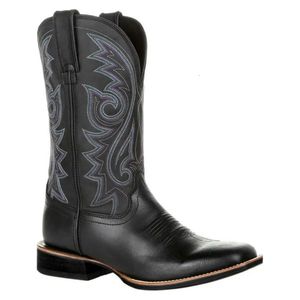 Bottes Automne Femmes Hommes Dames Mi-mollet Chunky Talon Broderie Pompes Femme Mode Rétro Western Cowboy Bout Rond Chaussures Mujer 230928