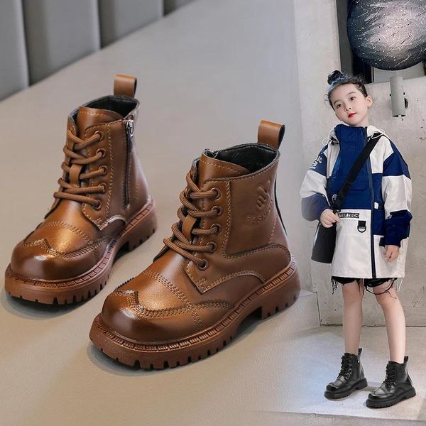 Botas Bota de bebé Zapato de niña Estilo británico Zapatos de niño cortos guapos Zapatillas de deporte casuales de cuero de alta calidad para zapatillas para niños