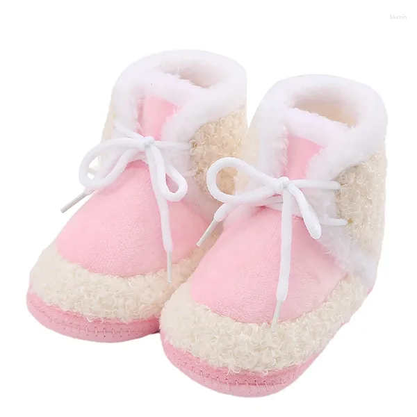 Botas Bebé Lindo Espesado Felpa Zapatos Planos Infant Girls Boys Tie-Up Antideslizante Suela Suave Primer Caminante Invierno Cuna Cálida