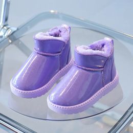 Laarzen Baby Meisjes Casual Snowboots Veelzijdige Winter Koreaanse stijl Paars Eenvoudig Waterdicht Kindermode Jongens Enkellaarsjes met ronde neus 231019