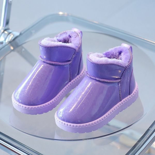 Botas para bebés niñas Casual nieve versátil invierno estilo coreano púrpura Simple impermeable niños moda niños punta redonda tobillo 230609