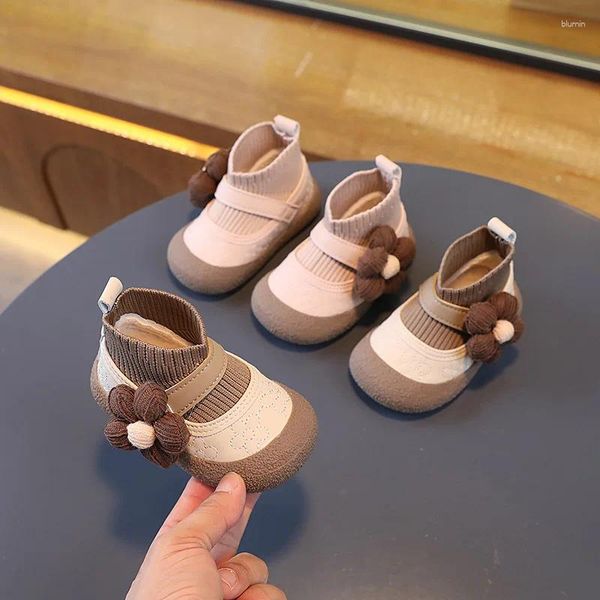 Botas Baby Girls First Walker Zapatos Flor Versátil Suave Punta Redonda Transpirable Primavera Cálido 1-3Y Lindo Niños Moda Casual Tobillo