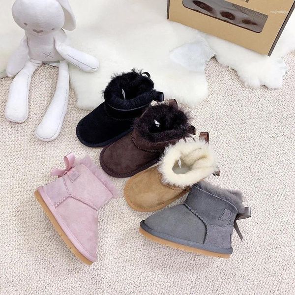 Bottes bébé neige enfants hiver chaud chaussures de cheville en cuir véritable avec des arcs enfants skir chaussures fourrure de mouton