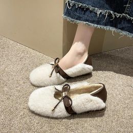 Boots Baillamos Fashion Round Toe Wool Ballet Flats Dames Brand Design Fur Mary Jane Chaussures Femme hiver