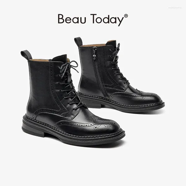 Boots Beau Today Tobillo casual para mujeres Grogue Brogue Platform Slace-up Shops Slace-Up Spring Otoño Handmade 03078