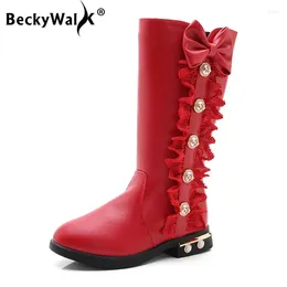 Boots Beckywalk 2024 Automne Hiver Kids Girls Mid-Calf Snow Chaussures Chaussures pour fille princesse High CSH742