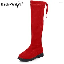 Boots Beckywalk Girls Knee High Fashion Faux Suede Kids Kids Lace-Up sur les chaussures pour princesse CSH744