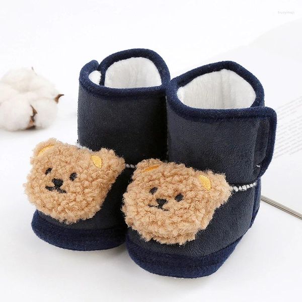 Botas BeQeuewll Bebé Nieve para invierno Suela suave Oso de dibujos animados antideslizante Primeros zapatos de caminante Infantil 0-18 meses