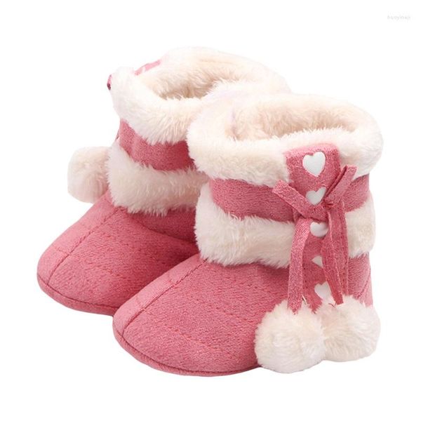 Botas BeQeuewll Born Girls Invierno Lindo Arco Peluche Pom Zapatos de nieve Cálido Bebé Caminando para niños pequeños 0-18 meses