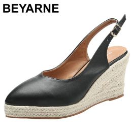 Boots Beyarne Princess Kate's Same Leather Wedge Single Shoes Women's Shallow Mouth Espadrilles Spring and Autumn New Sandals Highheel