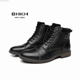 Bottes BHKH hommes bottes hiver mode Botines fermeture éclair sangle bottines Vintage affaires robe chaussures en cuir chaussures décontractées Z230803