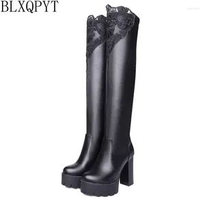 Boots Big Size 34-43 sur les genoux Femmes Round Footwear Lacet Super High Talons (11,5 cm) Femme Chaussures Boot femme Hiver 9990-7