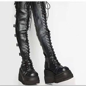 Bottes grande taille femme plate-forme cuisse haute longue mode mince Super talon sur le genou femmes chaussures de fête