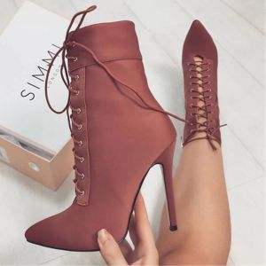 Boots Big Size 47 Femmes Eycatching Point Toe Side Zip Lace Up Fashion Ankle Boots High Tops Chaussures Femme Sexy Shott