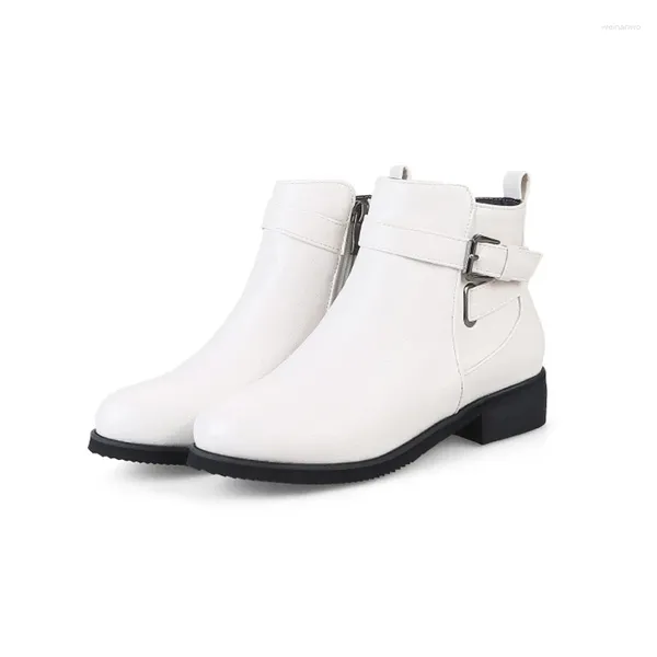 Botas Tamaño grande 9 10 11 17 Zapatos de mujer Tobillo para damas Mujer Invierno Color sólido Cabeza redonda Adorno de metal